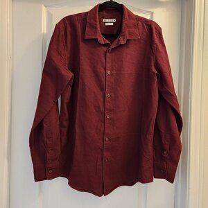 Zara Men's Shirt Burgundy Red Slim Fit Long Sleeve Collared Casual - 1XL